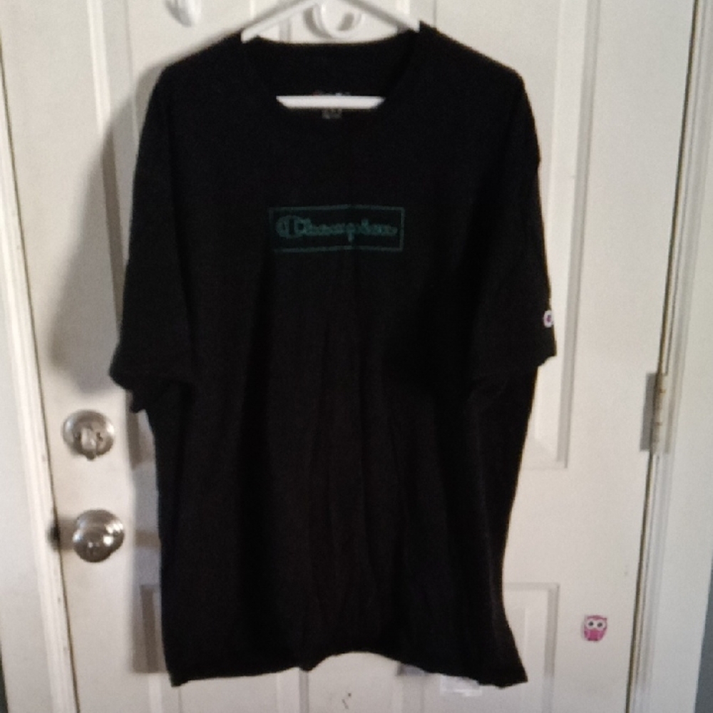 Champion Black Tee with Green Logo